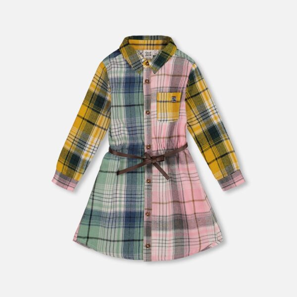 2par2 | Designed in Canada, Shirt Dress With Belt Green Pink And Yellow