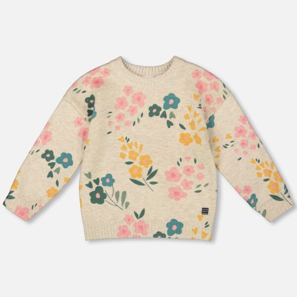 2par2 | Designed in Canada, Knitted Sweater Heather Beige Gray With Floral Print