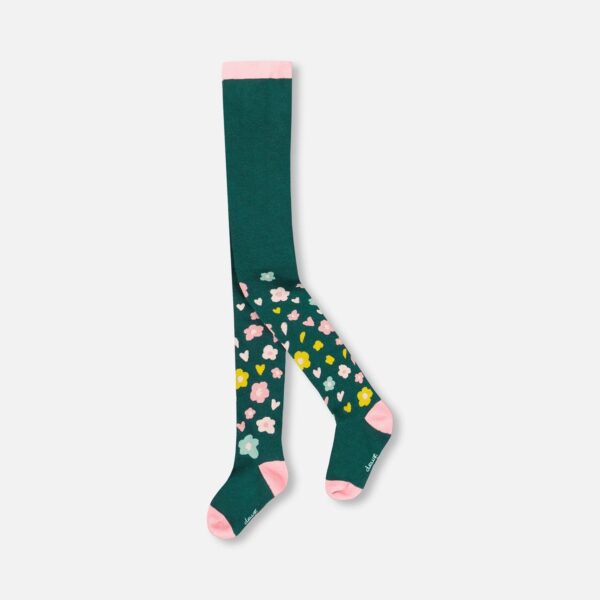2par2 | Designed in Canada, Knit Tights Dark Green With Flower Motifs