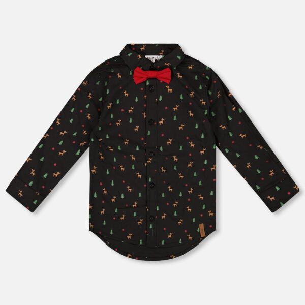 2par2 | Designed in Canada, Printed Poplin Shirt Black And Multicolor With Bow Tie