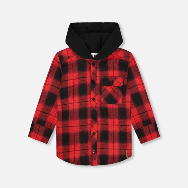 2par2 | Designed in Canada, Plaid Flannel Shirt With Hoodie Red And Black