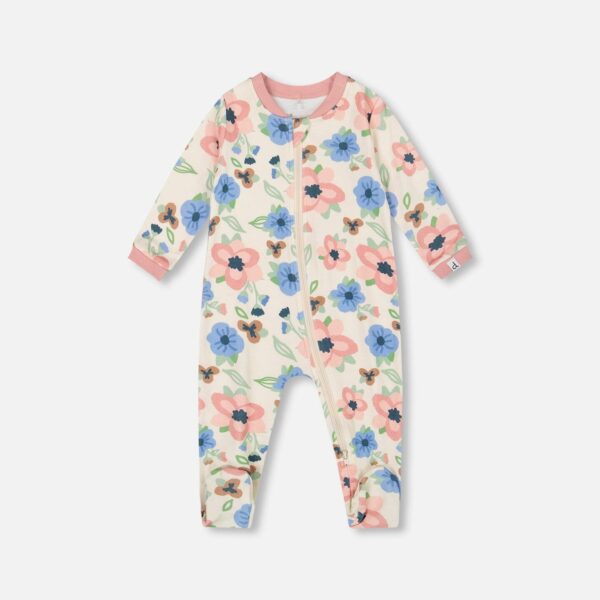 2par2 | Designed in Canada, One-Piece Organic Cotton Pajama Off-White Flower Print