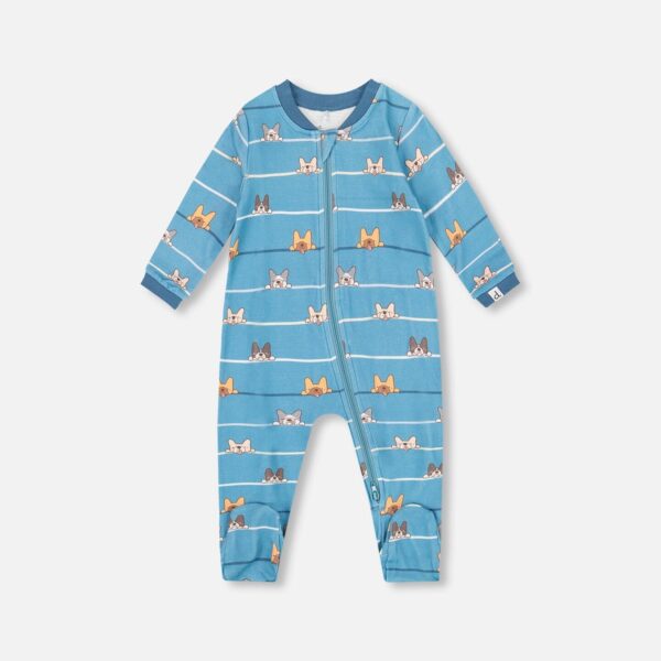 2par2 | Designed in Canada, One-Piece Organic Cotton Pajama Blue Dog Print