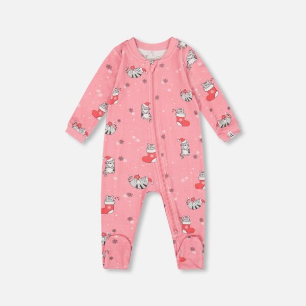 2par2 | Designed in Canada, One-Piece Organic Cotton Pajama Pink Cat Print