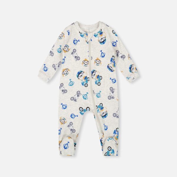 2par2 | Designed in Canada, One-Piece Organic Cotton Pajama Beige Monkey Print