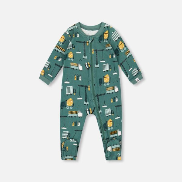 2par2 | Designed in Canada, One-Piece Organic Cotton Pajama Teal Construction Print