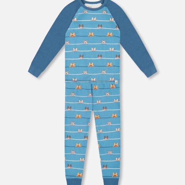 2par2 | Designed in Canada, Two-Piece Organic Cotton Pajama Set Blue Dog Print