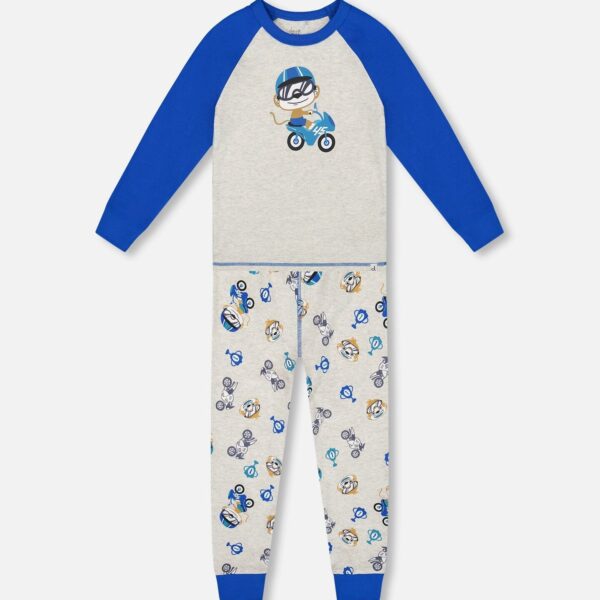 2par2 | Designed in Canada, Two-Piece Organic Cotton Pajama Set Beige Monkey Print