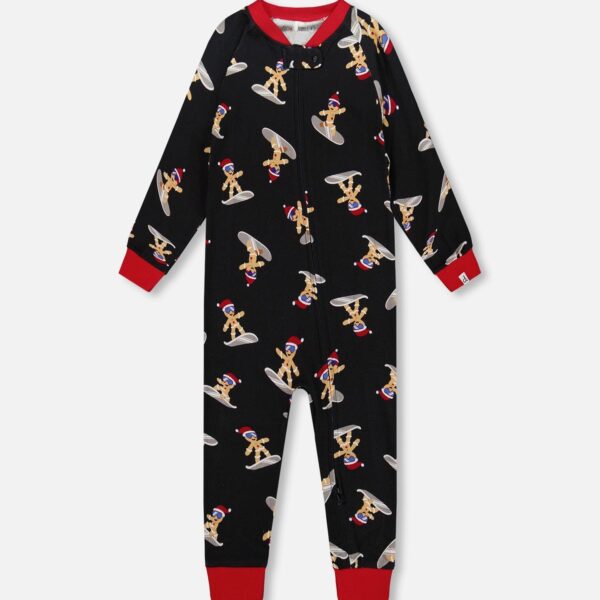 2par2 | Designed in Canada, Organic Cotton Interlock One-Piece Pajama Black Cookie Print