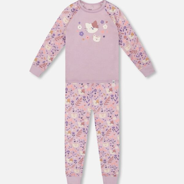 2par2 | Designed in Canada, Organic Cotton Two-Piece Pajamas Lilac Cat Print