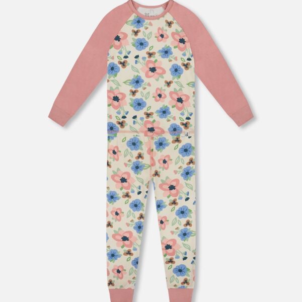 2par2 | Designed in Canada, Organic Cotton Two-Piece Pajamas Off-White Flower Print