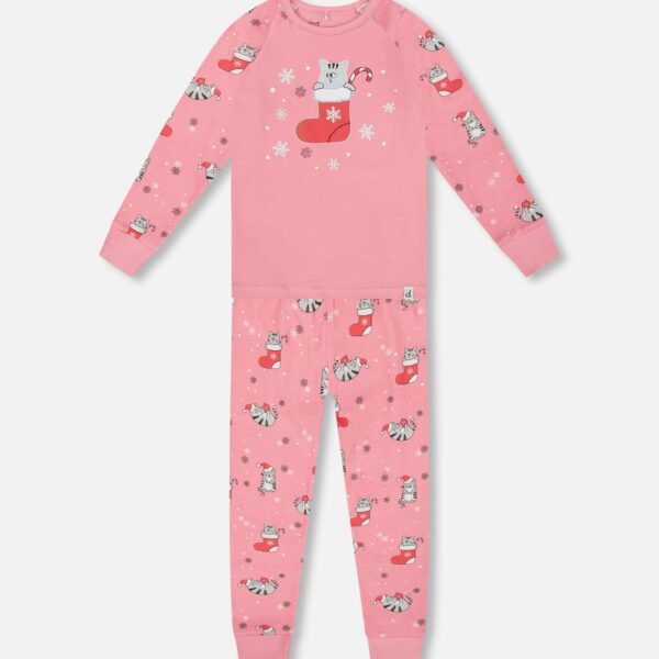 2par2 | Designed in Canada, Organic Cotton Two-Piece Pajamas Pink Cat Print