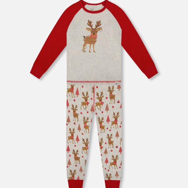 2par2 | Designed in Canada, Organic Cotton Two-Piece Pajamas Beige Girly Reindeer Print