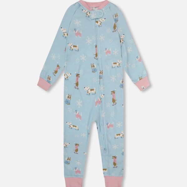 2par2 | Designed in Canada, Organic Cotton Interlock One-Piece Pajama Blue Dog Print