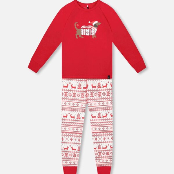 2par2 | Designed in Canada, Organic Cotton Two-Piece Pajama Set Red And White Fairisle
