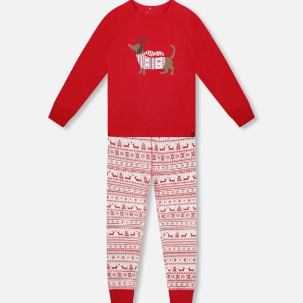 2par2 | Designed in Canada, Adult Women Organic Cotton Two-Piece Pajamas Red And White Fairisle