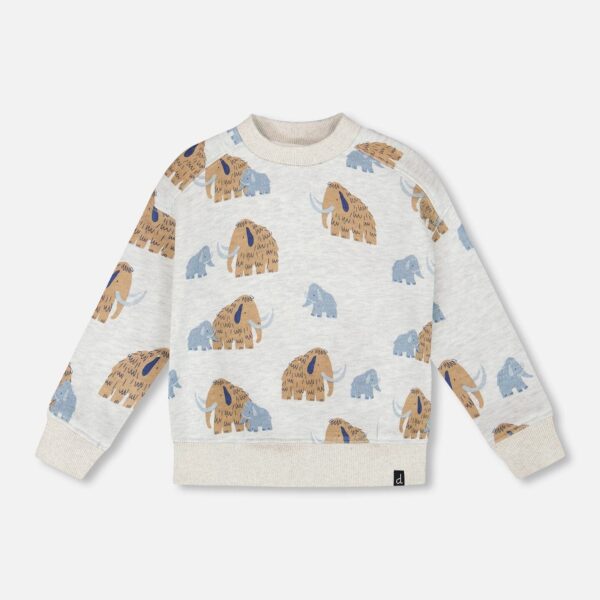 2par2 | Designed in Canada, Long Sleeve Crew Neck Fleece Sweatshirt Beige Mammoth Print
