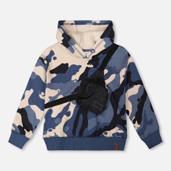 2par2 | Designed in Canada, Hooded Fleece Sweatshirt With Crossbody Bag Blue Camouflage