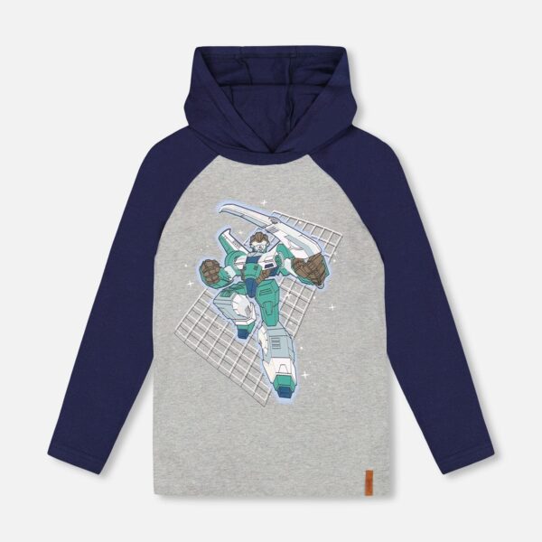 2par2 | Designed in Canada, Organic Cotton Jersey Hooded Raglan Sleeve Tee Navy Blue