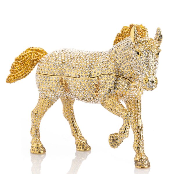 Large Golden Horse Decorated with White Crystals | Keren Kopal