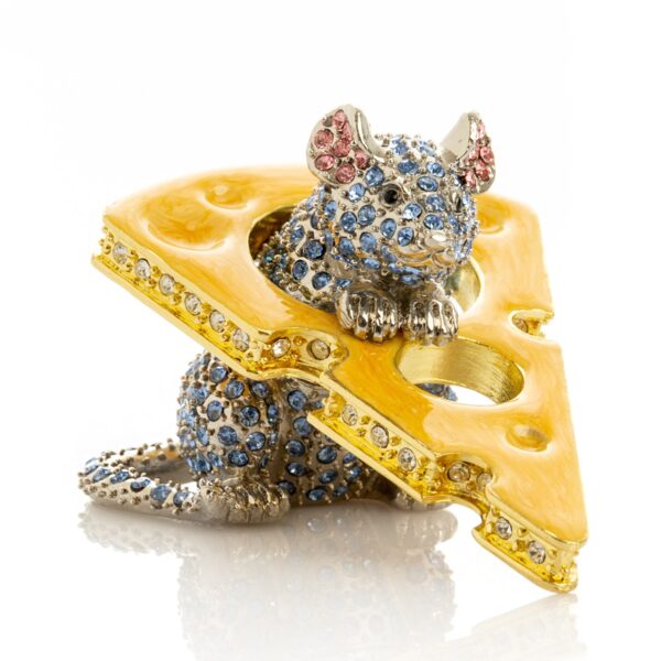 Sparkling Mouse Peeking from Yellow Cheese Trinket Box | Keren Kopal
