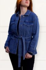 Sabrina Women's Belted Jean Jacquard Jacket With Pockets