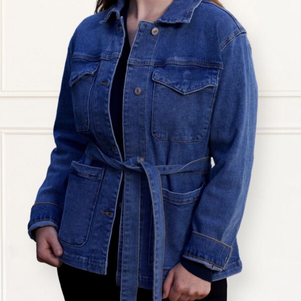 Sabrina Women's Belted Jean Jacquard Jacket With Pockets