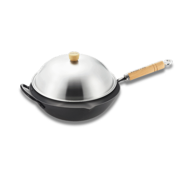 Yoshikawa 36cm Carbon Steel Wok with Stainless Steel Lid – Made in Japan