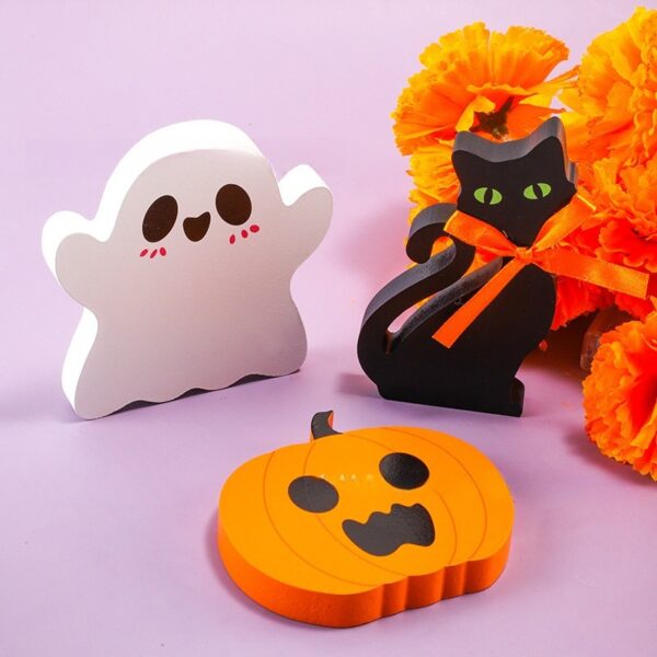 Halloween Pumpkin Black Cat Ghost Ghost Wooden Decoration