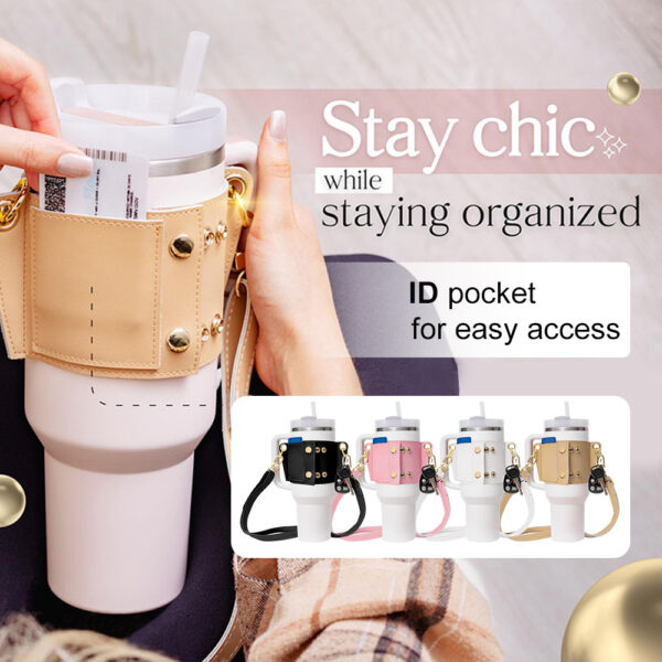 Water Bottle Handle Shoulder Strap For 30-40oz Bottles PU Leather Tumbler Handle