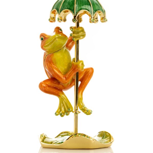 Rainy Day Orange Frog with Umbrella Trinket Box | Keren Kopal