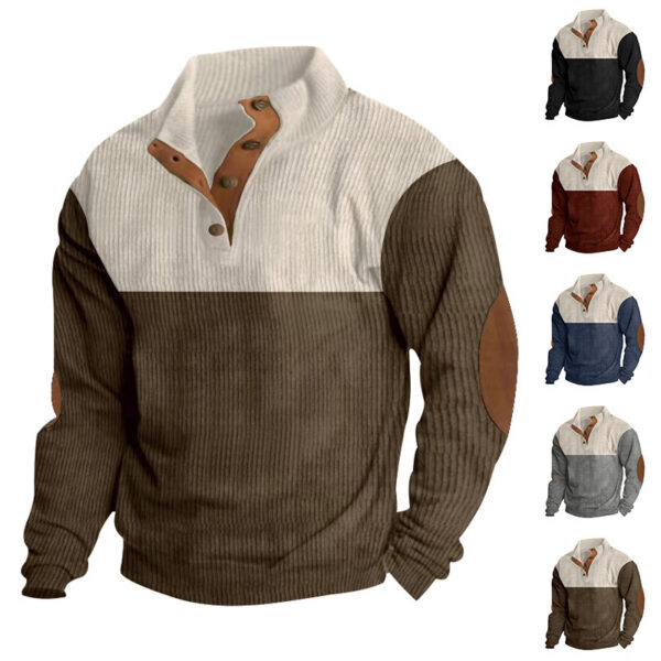 Casual Button Stand-collar Long Sleeve Pullover Sweatshirt For Men Fashion Colorblock Design Loose Tops | FREE SHIPPING mens clothing men's