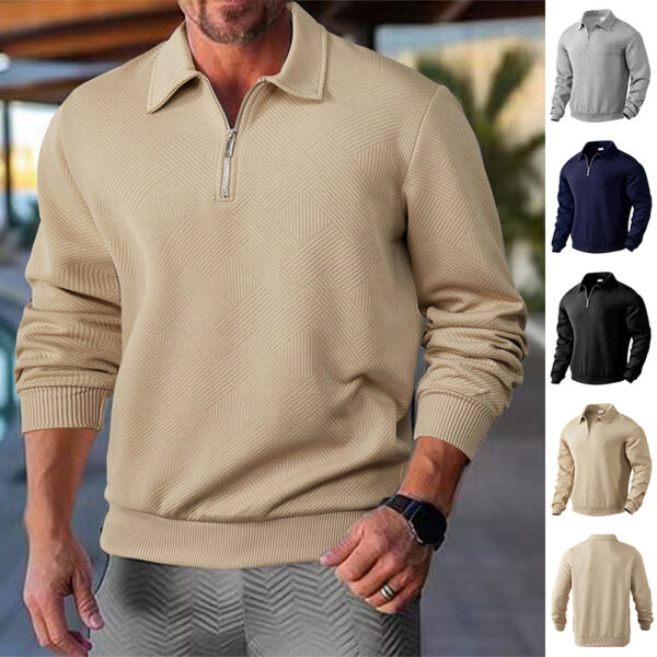 Lapel Jacquard Half-zipper Sweatshirt Fashion Solid Color Long-sleeved Tops For Men Clothing | FREE SHIPPING men's clothing