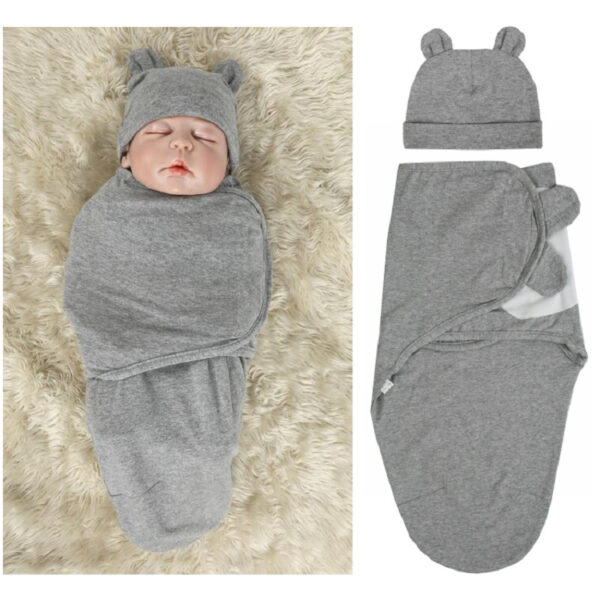 Newborn baby anti-scaring wrap towel & fetal hat set