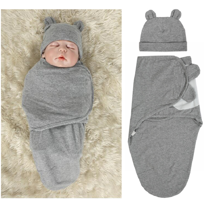 Newborn baby anti-scaring wrap towel & fetal hat set