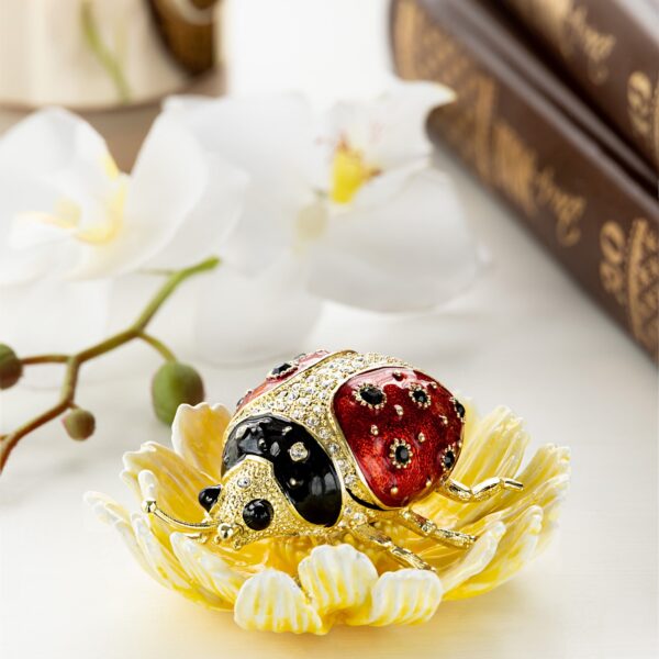 Ladybug on Flower Jeweled Trinket Box | Keren Kopal