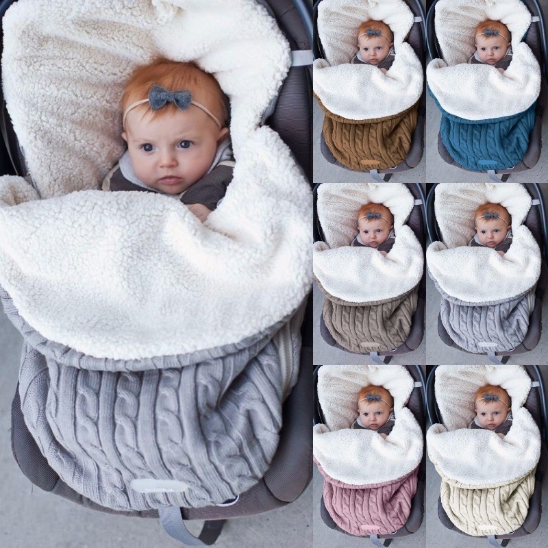 Baby Fleece-lined Sleeping Thickened Knitting Warm Sleeping Wool Stroller