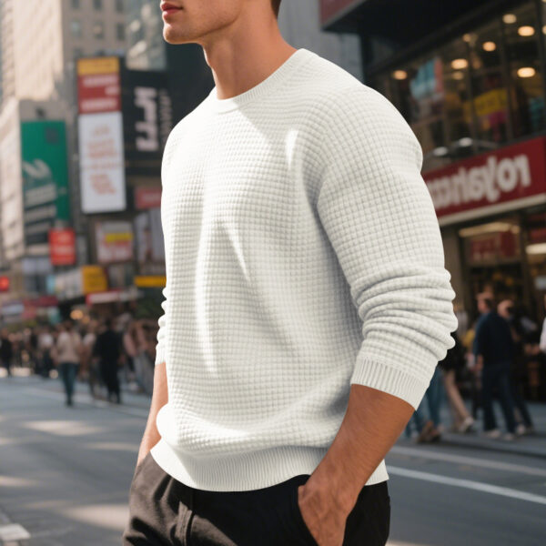 Loose And Simple Sports Jacquard Round Neck Long Sleeve Sweater | FREE SHIPPING men's clothing