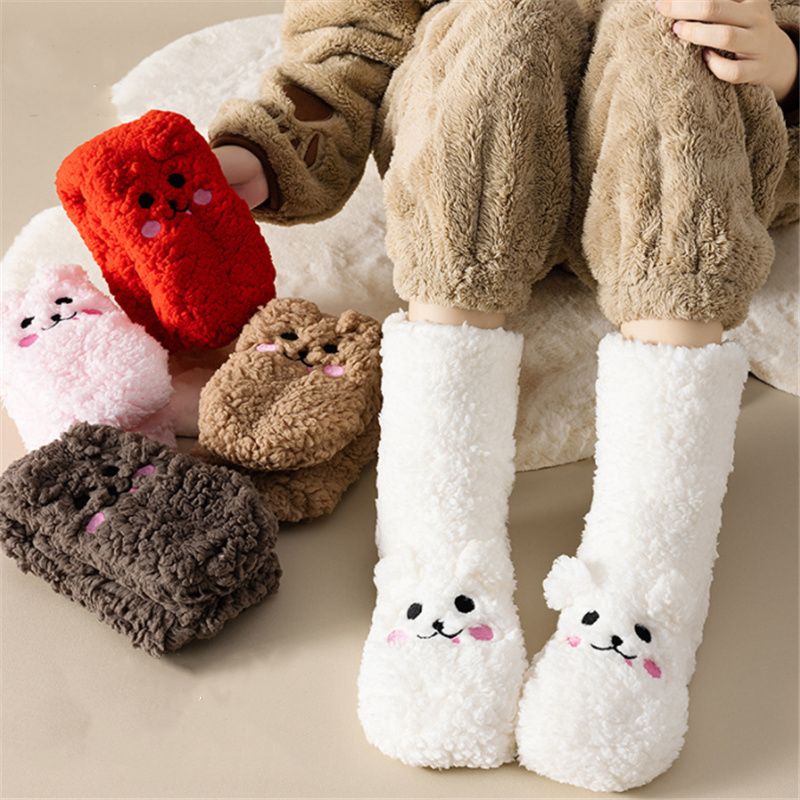 Winter Floor Socks Velvet Thicken Warm Coral Velvet Cute Socks Japanese-style
