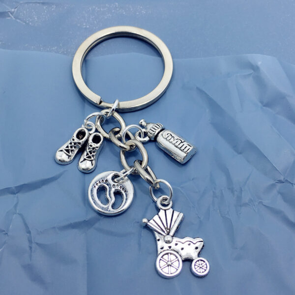 Stroller Baby Bottle Footprint New Mother's Memorial Keychain