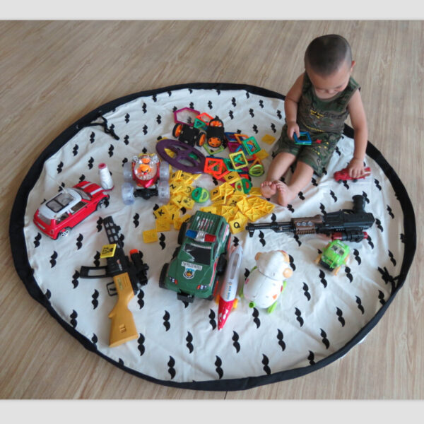 Ins popular mustache and bear face large toy storage bag hemp bag can be used as carpet storage hanging bag crawling pad