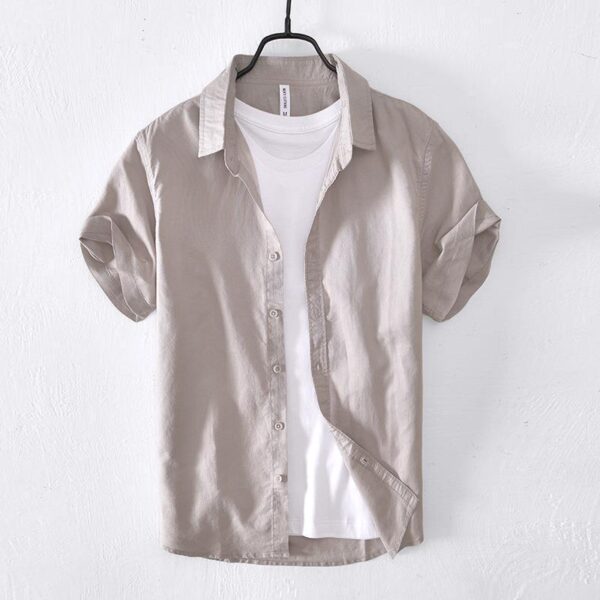 Casual Cotton And Linen Short Sleeve Shirt Men