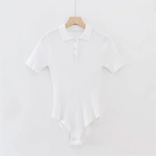 polo collar short sleeve knitted jumpsuit