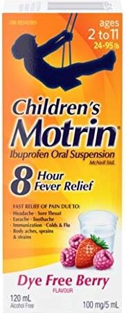 Motrin Children's Liquid Pain Relief, Reduces Fever for up to 8 hours, Ibuprofen, Berry Flavour, Dye Free, 120ml