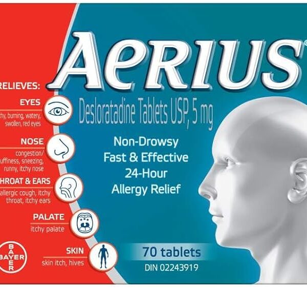 AERIUS Allergy Medicine, Fast Relief, 24-Hour, Non-Drowsy, 15 Symptoms, 70 Tablets