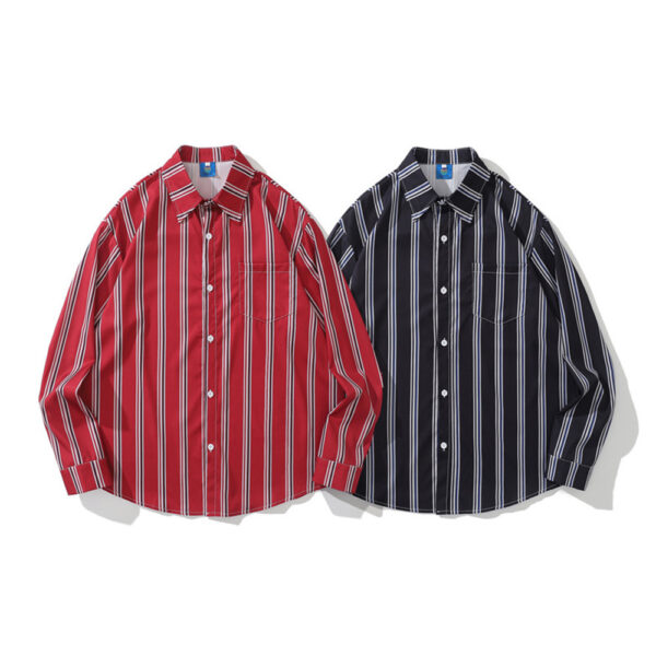 American Street Contrast Stripe Long Sleeve Shirt For Men