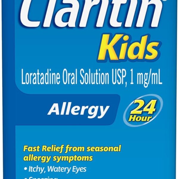 Claritin Kids Syrup Allergy Medication - 24 Hour Non-Drowsy Kids Allergy Medicine, Antihistamines For Kids, Fast Allergy Relief Of Itchy Watery Eyes, Sneezing, Runny Nose, Itchy Skin and Hives, 120mL