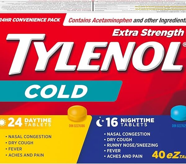 TYLENOL Extra Strength Cold eZ Tabs, Relieves Cold symptoms, Daytime and Nighttime, Convenience Pack, 40ct