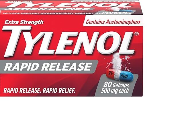Tylenol Extra Strength Pain Reliever Medicine for Headache, Back Pain and to Reduce Fever, Acetaminophen Rapid Release Gelcaps, 500mg, 80 Gelcaps