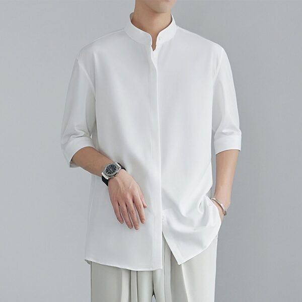 Chinese Men's Shirt Summer Stand Collar Shirt Half Sleeve Shirt Men